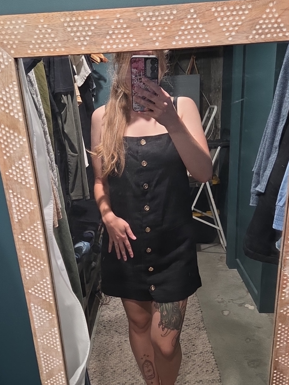J. Crew Black Button-Front Mini Dress with Gold Buttons